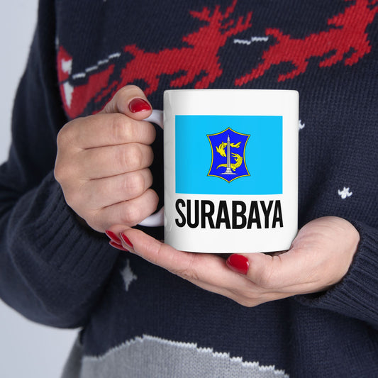 Surabaya City Flag White Ceramic Mug - 11oz, 15oz