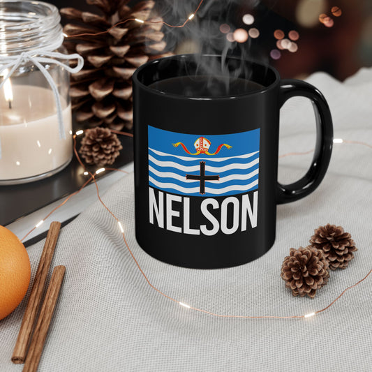 Nelson City Flag Black Ceramic Mug - 11oz, 15oz