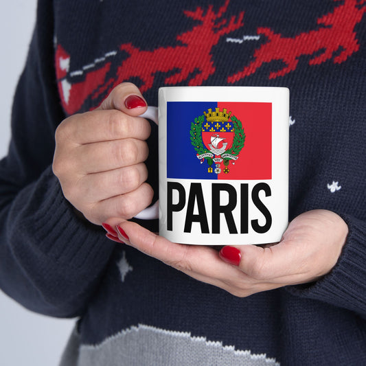 Paris City Flag White Ceramic Mug - 11oz, 15oz