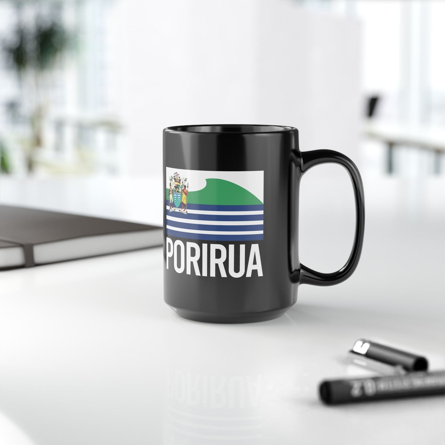 Porirua City Flag Black Ceramic Mug - 11oz, 15oz