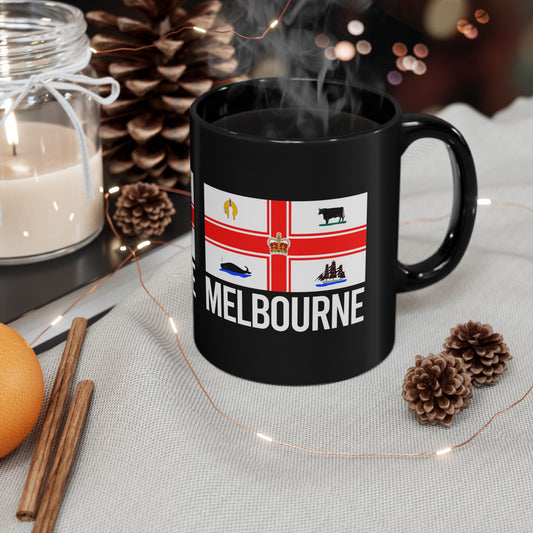 Melbourne City Flag Black Ceramic Mug - 11oz, 15oz