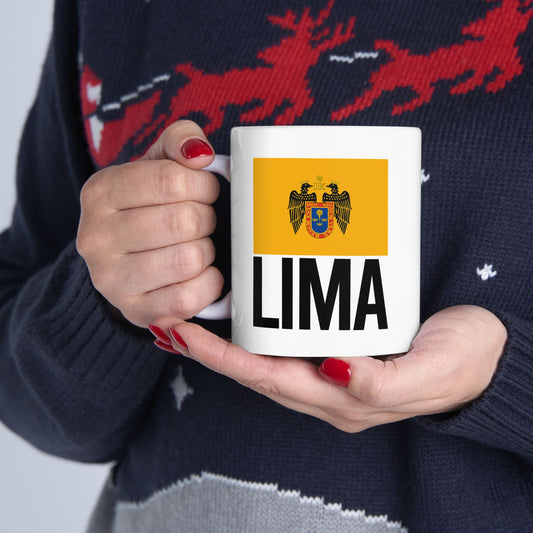 Lima City Flag White Ceramic Mug - 11oz, 15oz