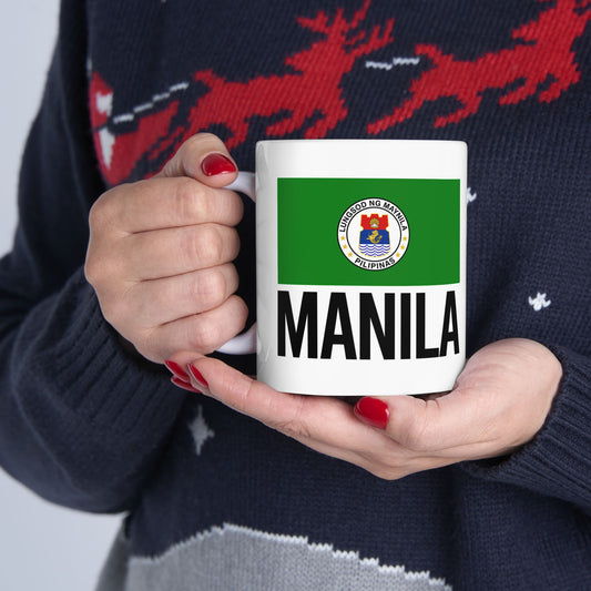 Manila City Flag White Ceramic Mug - 11oz, 15oz