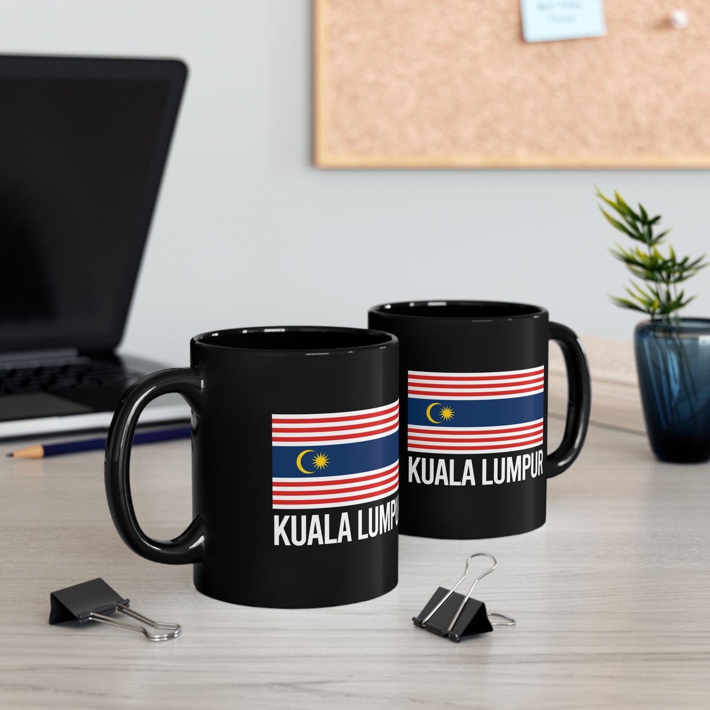 Kuala Lumpur City Flag Black Ceramic Mug - 11oz, 15oz