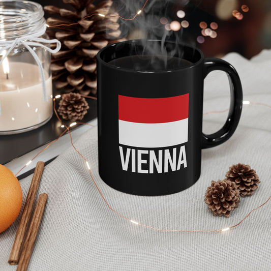 Vienna City Flag Black Ceramic Mug - 11oz, 15oz