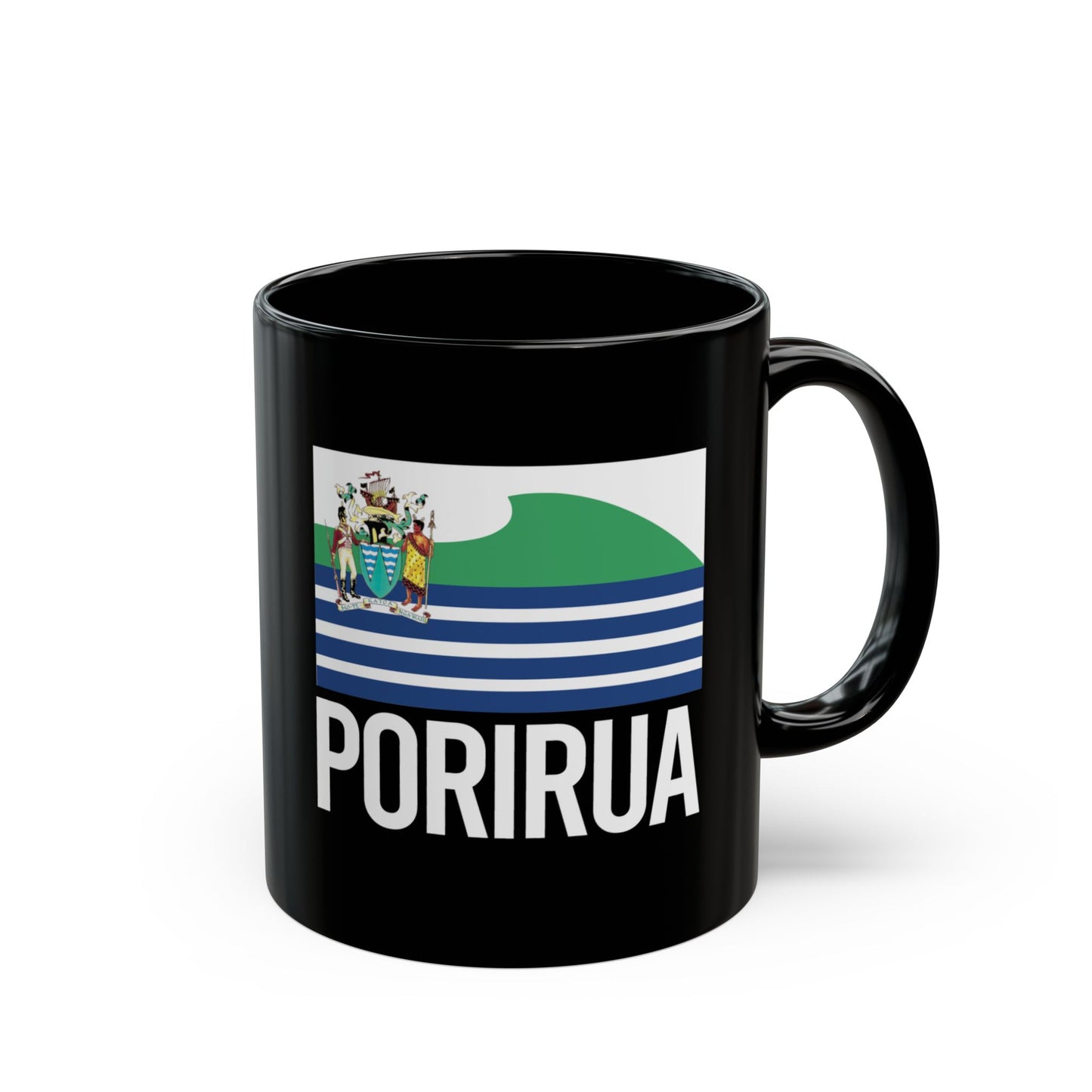 Porirua City Flag Black Ceramic Mug - 11oz, 15oz