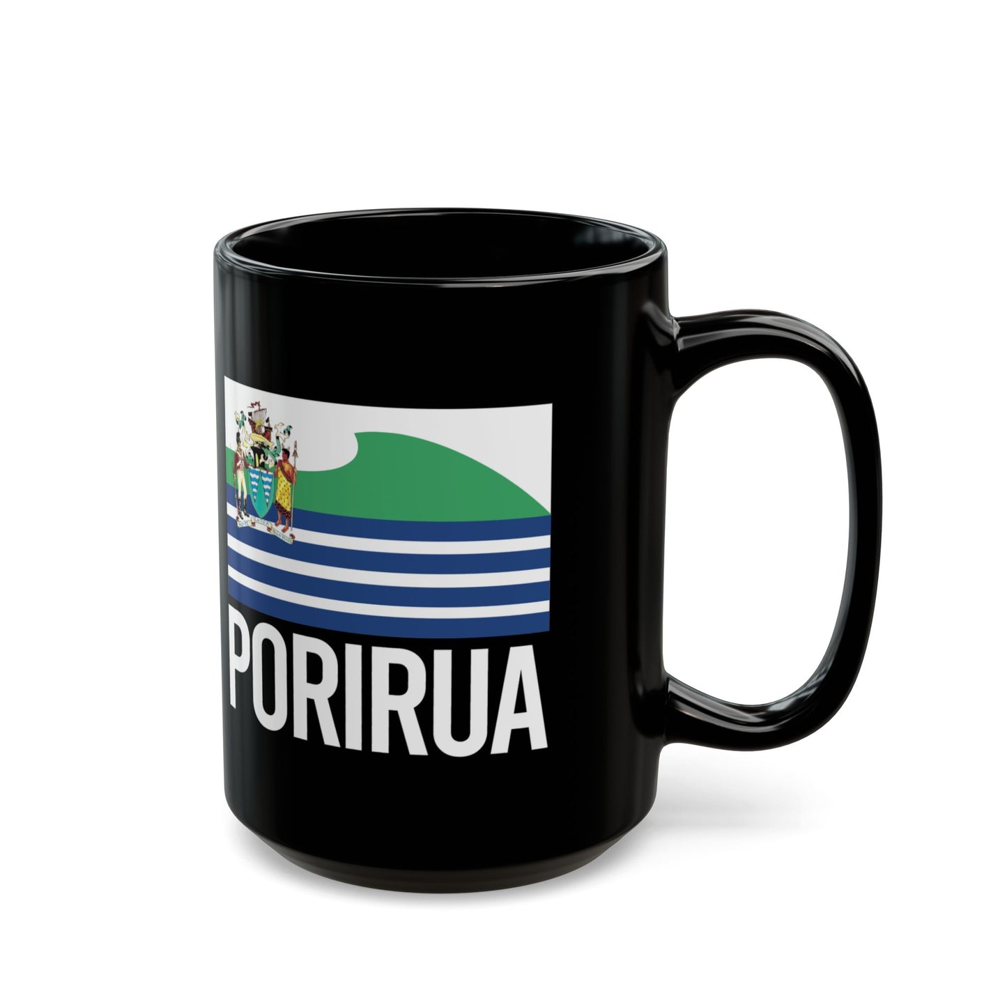 Porirua City Flag Black Ceramic Mug - 11oz, 15oz