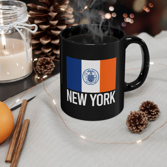 New York City Flag Black Ceramic Mug - 11oz, 15oz