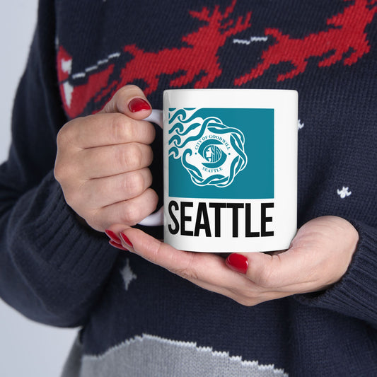 Seattle City Flag White Ceramic Mug - 11oz, 15oz