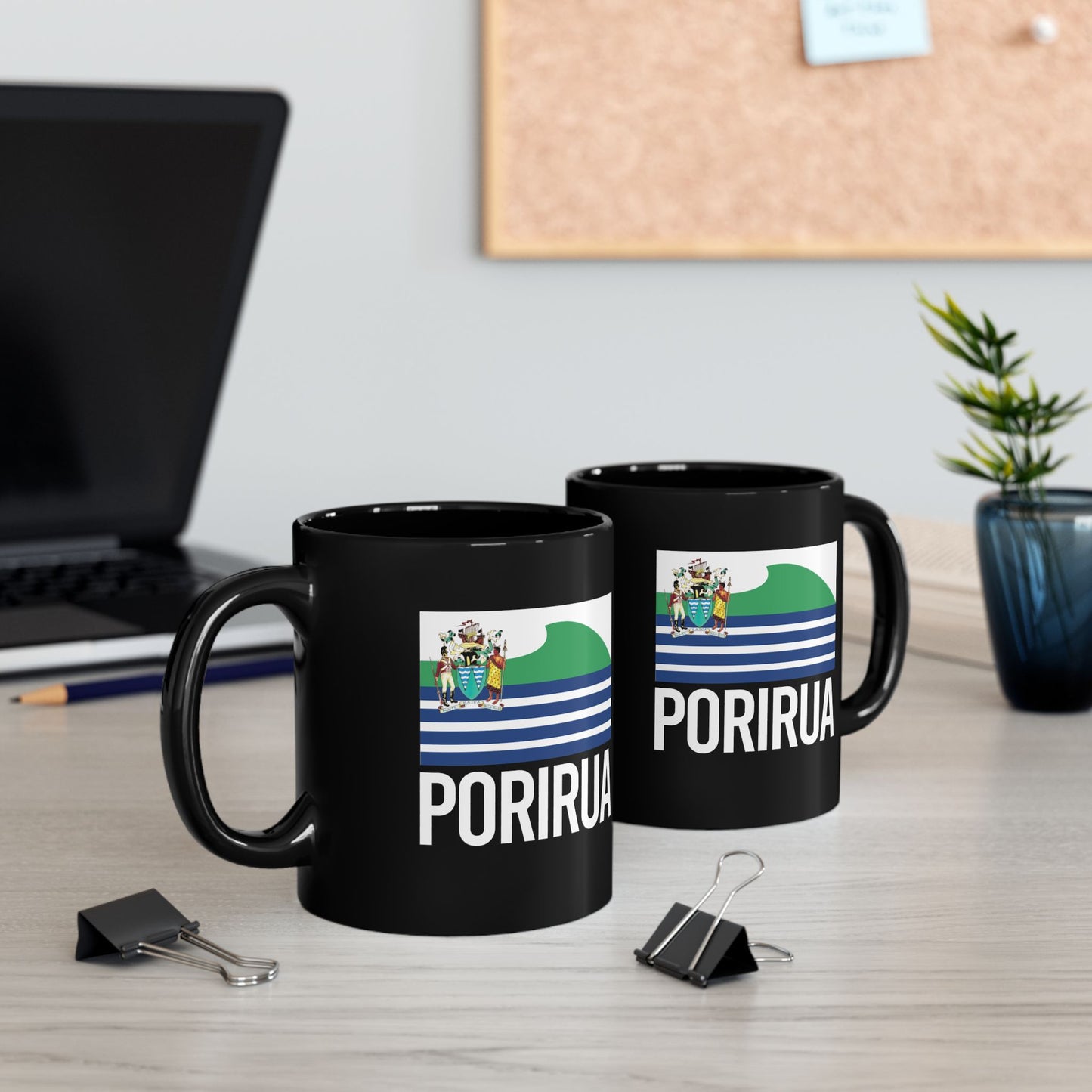 Porirua City Flag Black Ceramic Mug - 11oz, 15oz