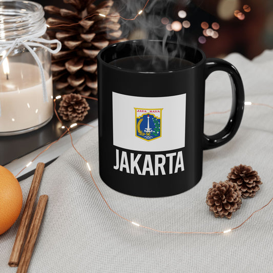 Jakarta City Flag Black Ceramic Mug - 11oz, 15oz