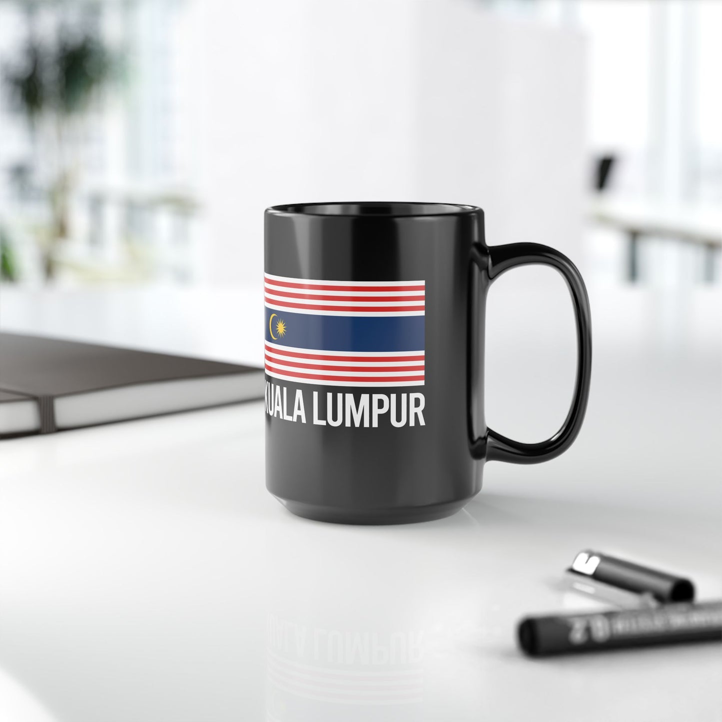 Kuala Lumpur City Flag Black Ceramic Mug - 11oz, 15oz