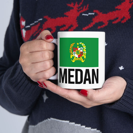 Medan City Flag White Ceramic Mug - 11oz, 15oz