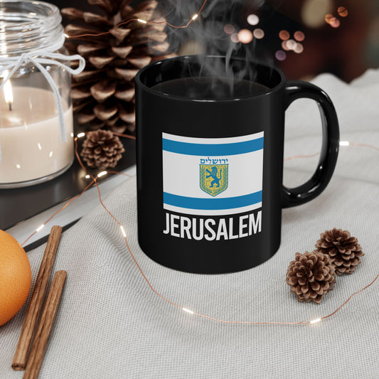 Jerusalem City Flag Black Ceramic Mug - 11oz, 15oz