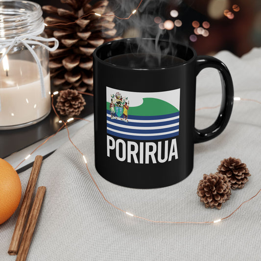 Porirua City Flag Black Ceramic Mug - 11oz, 15oz