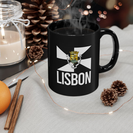 Lisbon City Flag Black Ceramic Mug - 11oz, 15oz