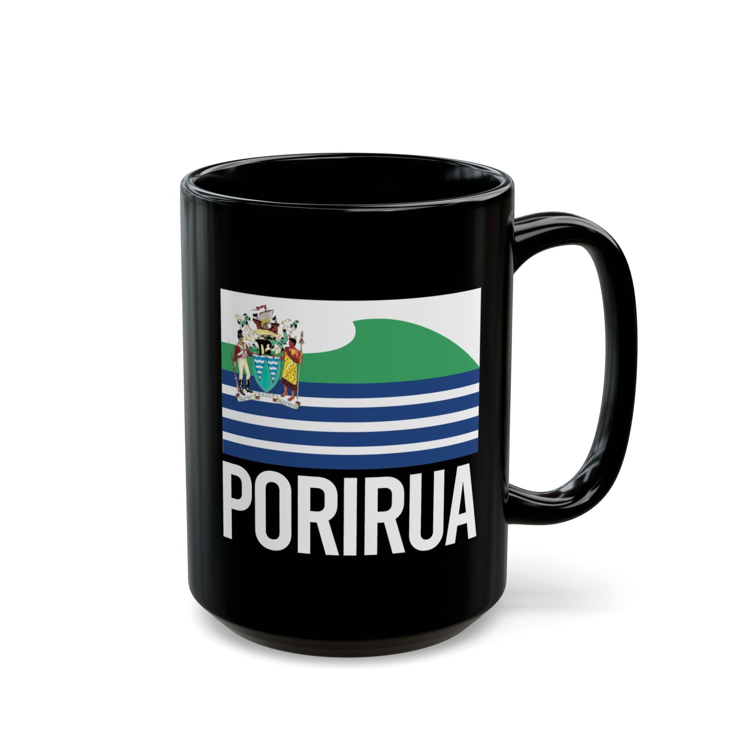 Porirua City Flag Black Ceramic Mug - 11oz, 15oz