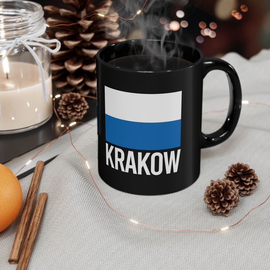 Kraków City Flag Black Ceramic Mug - 11oz, 15oz