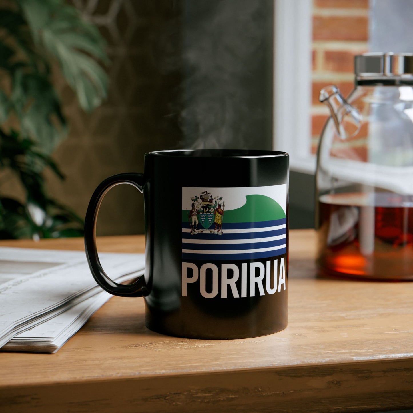 Porirua City Flag Black Ceramic Mug - 11oz, 15oz